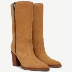 Franco Sarto Jaxon Mid Calf Boot In Warm Camel Brown Suede